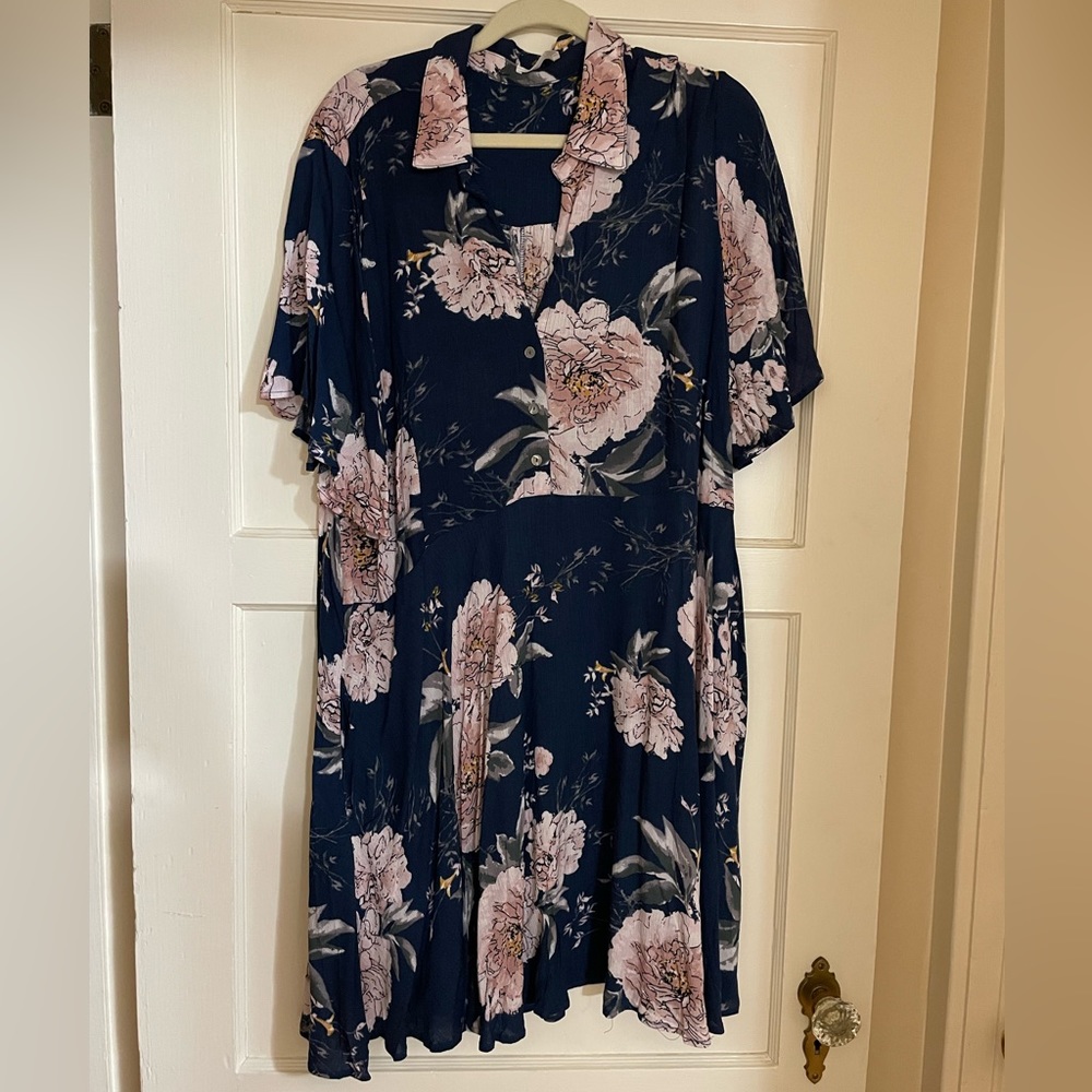 Chic Soul Navy Blue Dress with Pink Flowers Size 3X NWOT